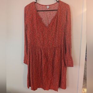 3 For‎ $12 Clearance Old Navy Dark Orange Floral 3/4 Sleeve Dress